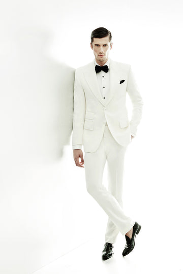 White Single Breasted Two Button Classic Peak Lapel Suit