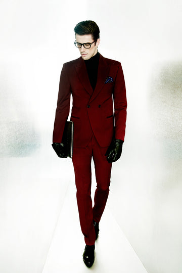 Maroon Double Breasted Single Button Peak Lapel Suit