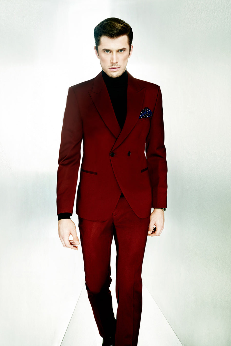 Maroon Double Breasted Single Button Peak Lapel Suit