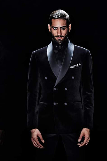 Black Velvet Shawl Lapel Classic Tuxedo Suit