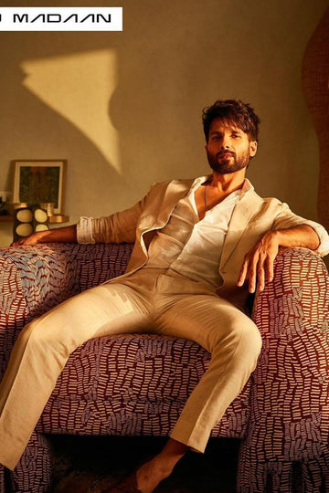 Shahid Kapoor In Natural Beige Linen Unlined Suit Suit