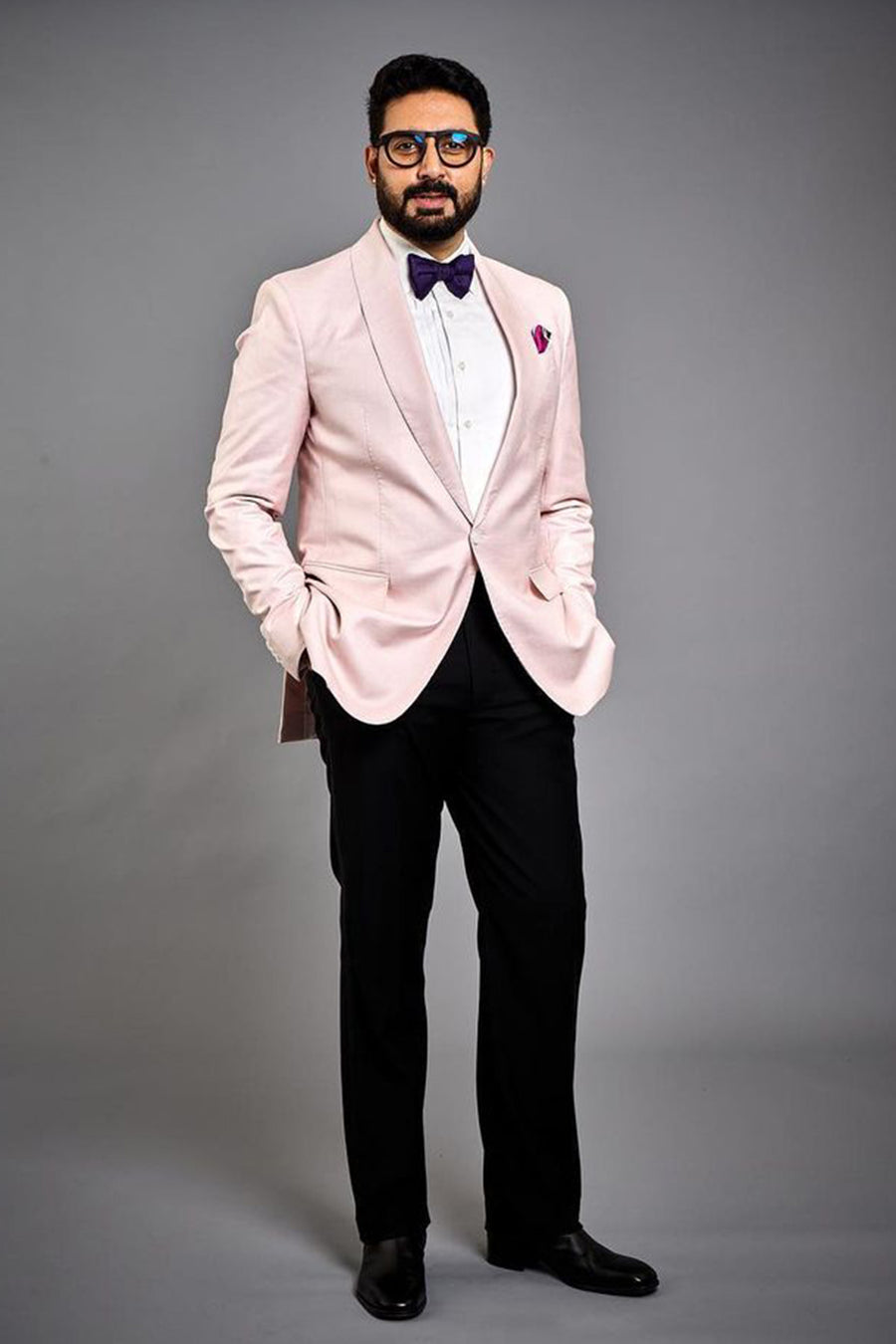 Abhishek Bachchan In Light Dusty Pink Shawl Lapel Tuxedo Jacket With Black Tuxedo Trouser
