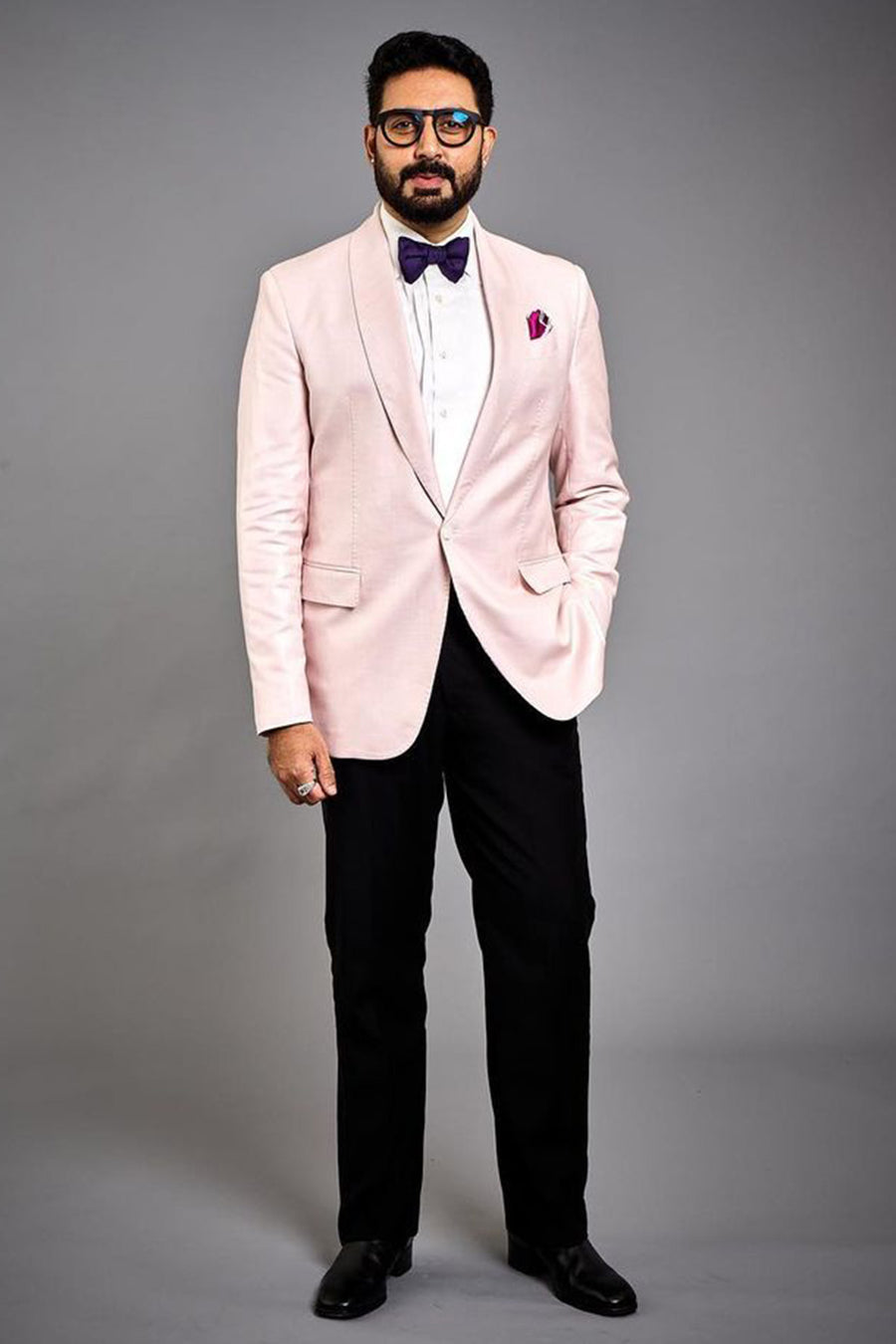 Abhishek Bachchan In Light Dusty Pink Shawl Lapel Tuxedo Jacket With Black Tuxedo Trouser