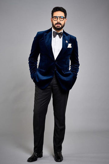 Abhishek Bachchan In  Dark Blue Velvet Broad Peak Lapel Jacket With Black Tuxedo Trouser