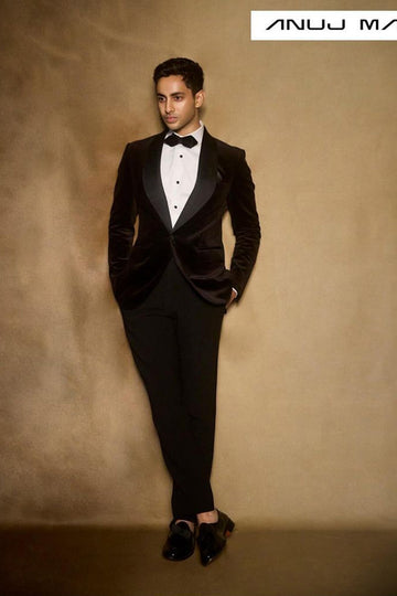 Agastya Nanda In Black Velvet Tuxedo Suit With Broad Shawl Lapel And Black Tuxedo Trouser